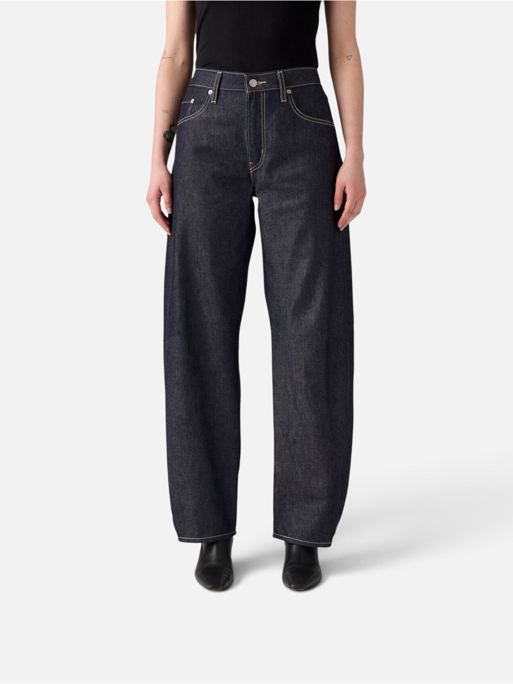 LEVI'S Baggy Dad Barrel Jeans Size 28 New Dark Wash Mid-Rise Curved Leg
